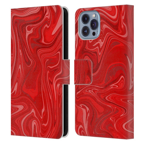 Suzan Lind Marble 2 Red Leather Book Wallet Case Cover For Apple iPhone 14