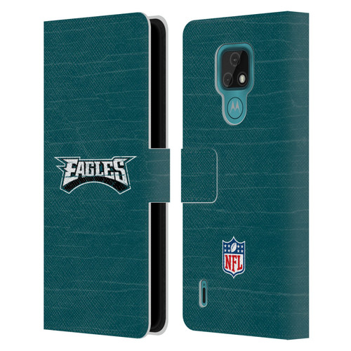 NFL Philadelphia Eagles Logo Distressed Look Leather Book Wallet Case Cover For Motorola Moto E7