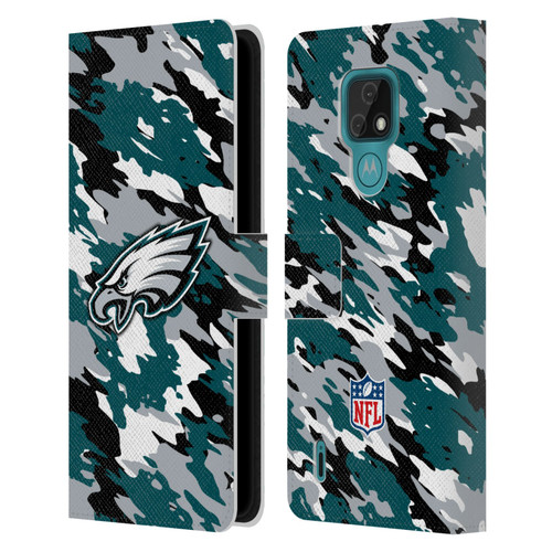 NFL Philadelphia Eagles Logo Camou Leather Book Wallet Case Cover For Motorola Moto E7