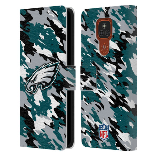 NFL Philadelphia Eagles Logo Camou Leather Book Wallet Case Cover For Motorola Moto E7 Plus