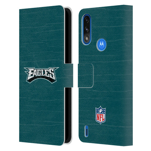 NFL Philadelphia Eagles Logo Distressed Look Leather Book Wallet Case Cover For Motorola Moto E7 Power / Moto E7i Power