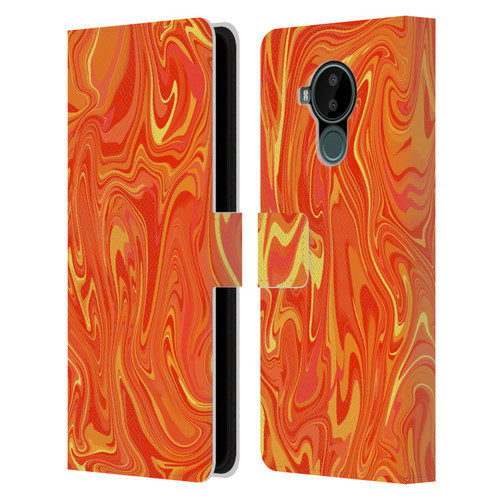 Suzan Lind Marble 2 Orange Leather Book Wallet Case Cover For Nokia C30