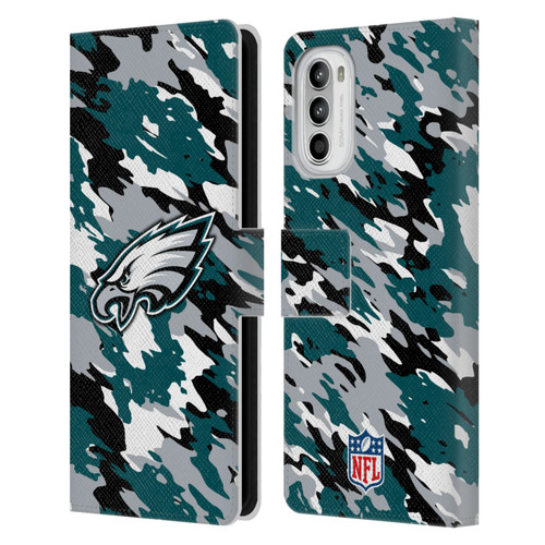 NFL Philadelphia Eagles Logo Camou Leather Book Wallet Case Cover For Motorola Moto G52