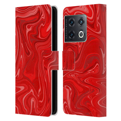 Suzan Lind Marble 2 Red Leather Book Wallet Case Cover For OnePlus 10 Pro