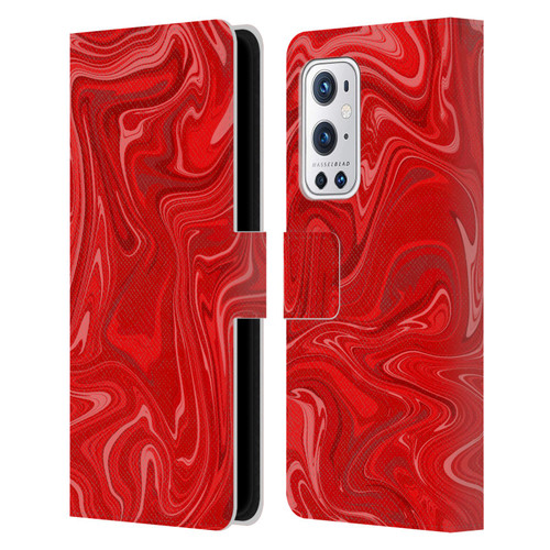 Suzan Lind Marble 2 Red Leather Book Wallet Case Cover For OnePlus 9 Pro