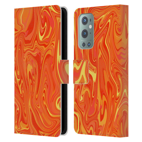 Suzan Lind Marble 2 Orange Leather Book Wallet Case Cover For OnePlus 9