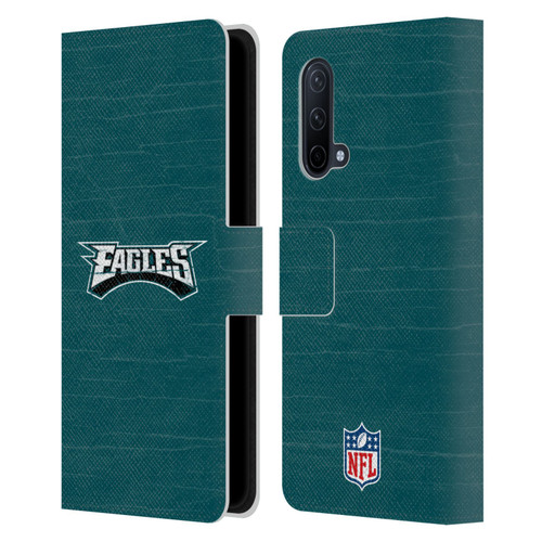 NFL Philadelphia Eagles Logo Distressed Look Leather Book Wallet Case Cover For OnePlus Nord CE 5G