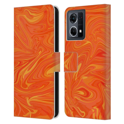 Suzan Lind Marble 2 Honey Orange Leather Book Wallet Case Cover For OPPO Reno8 4G
