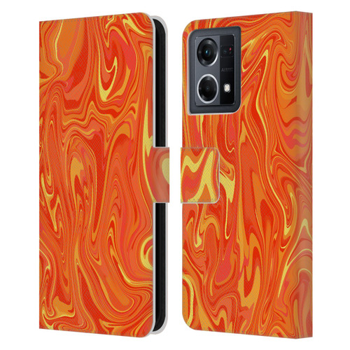 Suzan Lind Marble 2 Orange Leather Book Wallet Case Cover For OPPO Reno8 4G