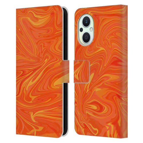 Suzan Lind Marble 2 Honey Orange Leather Book Wallet Case Cover For OPPO Reno8 Lite