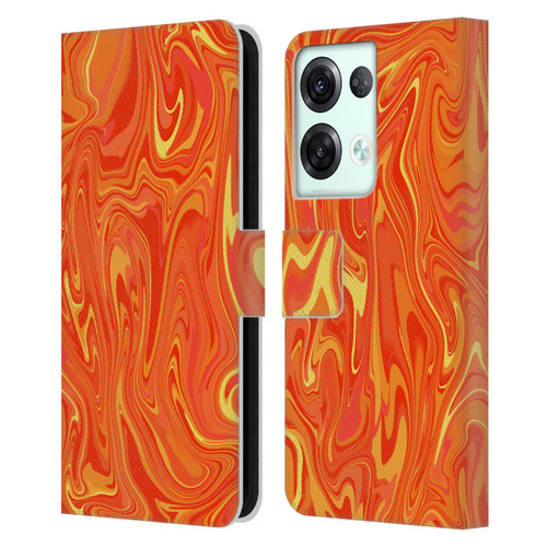 Suzan Lind Marble 2 Orange Leather Book Wallet Case Cover For OPPO Reno8 Pro