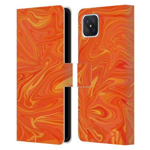 Suzan Lind Marble 2 Honey Orange Leather Book Wallet Case Cover For OPPO Reno4 Z 5G