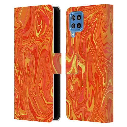 Suzan Lind Marble 2 Orange Leather Book Wallet Case Cover For Samsung Galaxy F22 (2021)