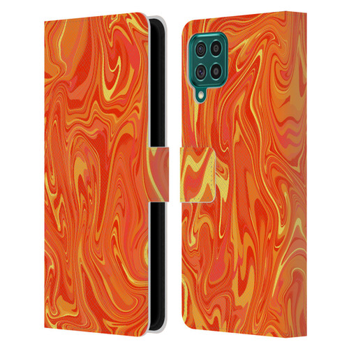 Suzan Lind Marble 2 Orange Leather Book Wallet Case Cover For Samsung Galaxy F62 (2021)