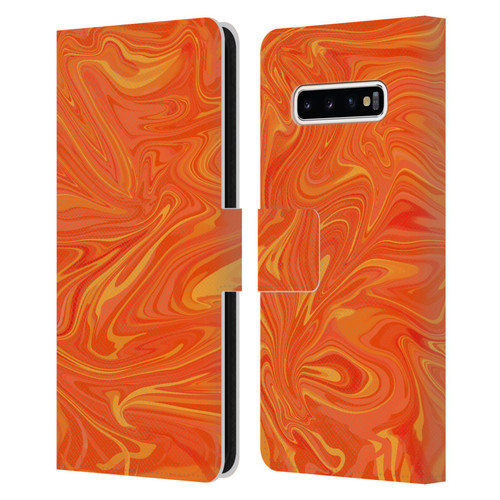 Suzan Lind Marble 2 Honey Orange Leather Book Wallet Case Cover For Samsung Galaxy S10+ / S10 Plus