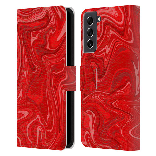 Suzan Lind Marble 2 Red Leather Book Wallet Case Cover For Samsung Galaxy S21 FE 5G