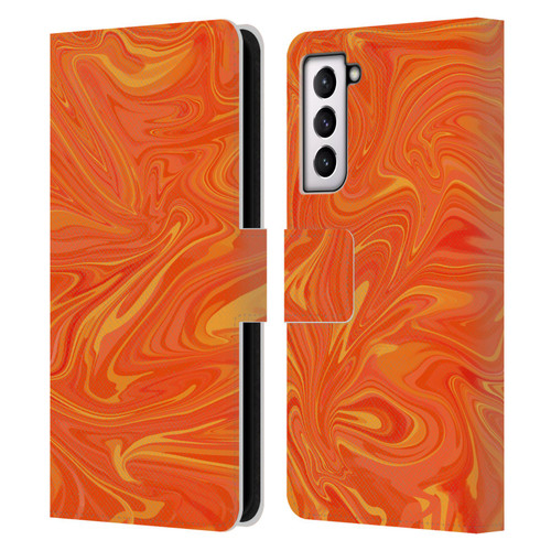 Suzan Lind Marble 2 Honey Orange Leather Book Wallet Case Cover For Samsung Galaxy S21 5G