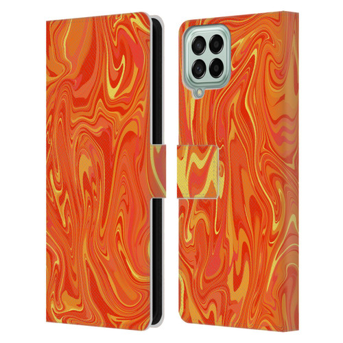 Suzan Lind Marble 2 Orange Leather Book Wallet Case Cover For Samsung Galaxy M33 (2022)