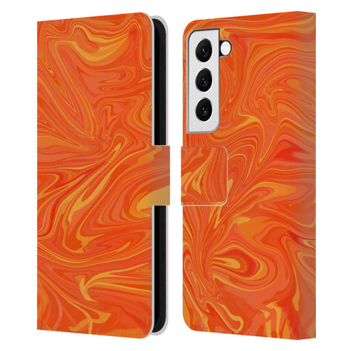 Suzan Lind Marble 2 Honey Orange Leather Book Wallet Case Cover For Samsung Galaxy S22 5G