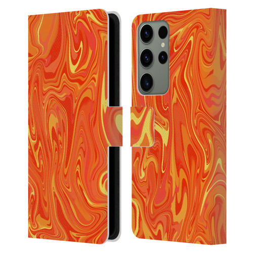 Suzan Lind Marble 2 Orange Leather Book Wallet Case Cover For Samsung Galaxy S23 Ultra 5G