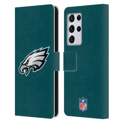 NFL Philadelphia Eagles Logo Plain Leather Book Wallet Case Cover For Samsung Galaxy S21 Ultra 5G