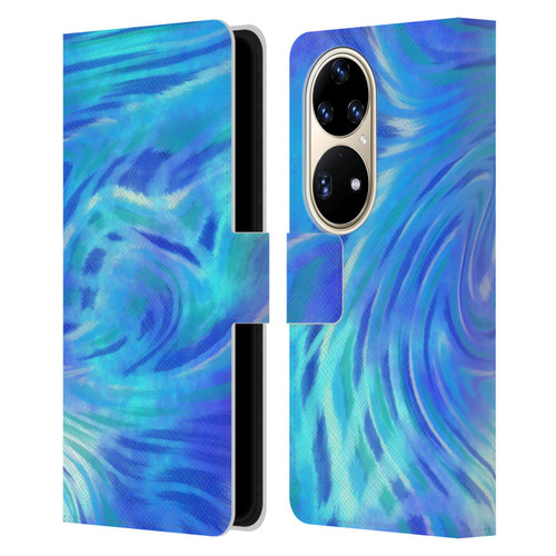 Suzan Lind Tie Dye 2 Deep Blue Leather Book Wallet Case Cover For Huawei P50 Pro