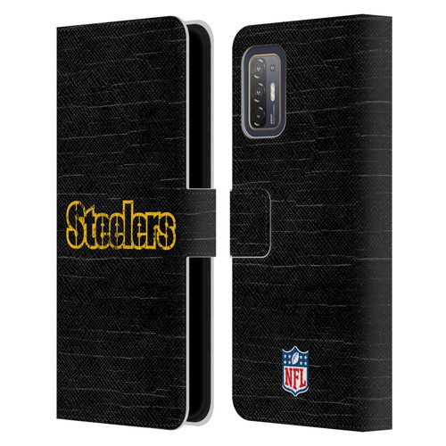 NFL Pittsburgh Steelers Logo Distressed Look Leather Book Wallet Case Cover For HTC Desire 21 Pro 5G