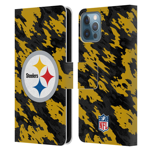 NFL Pittsburgh Steelers Logo Camou Leather Book Wallet Case Cover For Apple iPhone 12 / iPhone 12 Pro
