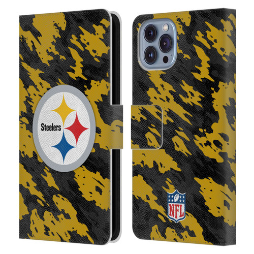 NFL Pittsburgh Steelers Logo Camou Leather Book Wallet Case Cover For Apple iPhone 14