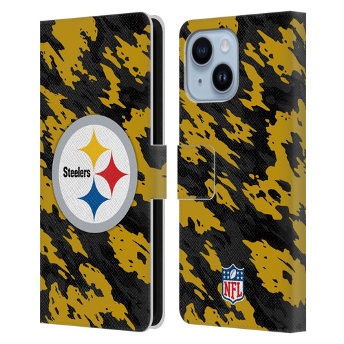 NFL Pittsburgh Steelers Logo Camou Leather Book Wallet Case Cover For Apple iPhone 14 Plus