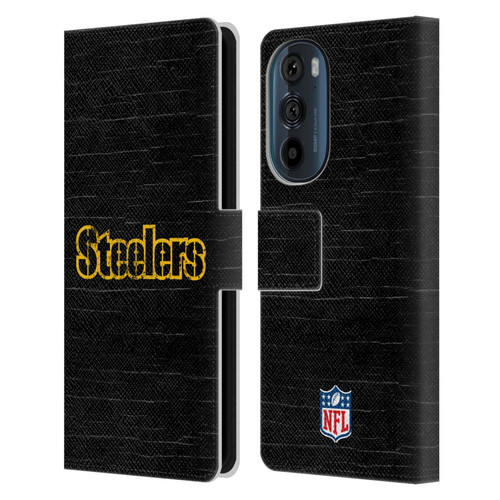 NFL Pittsburgh Steelers Logo Distressed Look Leather Book Wallet Case Cover For Motorola Edge 30
