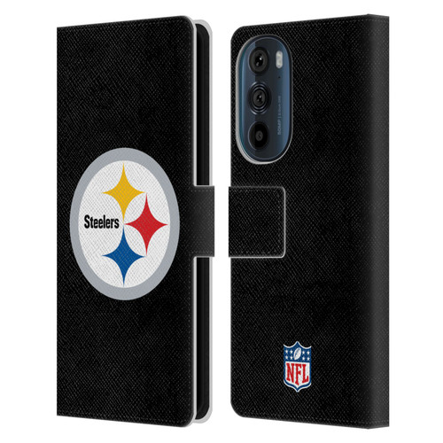 NFL Pittsburgh Steelers Logo Plain Leather Book Wallet Case Cover For Motorola Edge 30