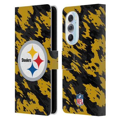 NFL Pittsburgh Steelers Logo Camou Leather Book Wallet Case Cover For Motorola Edge X30