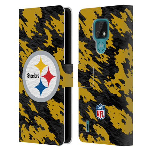 NFL Pittsburgh Steelers Logo Camou Leather Book Wallet Case Cover For Motorola Moto E7