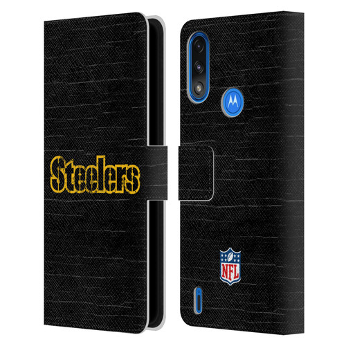 NFL Pittsburgh Steelers Logo Distressed Look Leather Book Wallet Case Cover For Motorola Moto E7 Power / Moto E7i Power