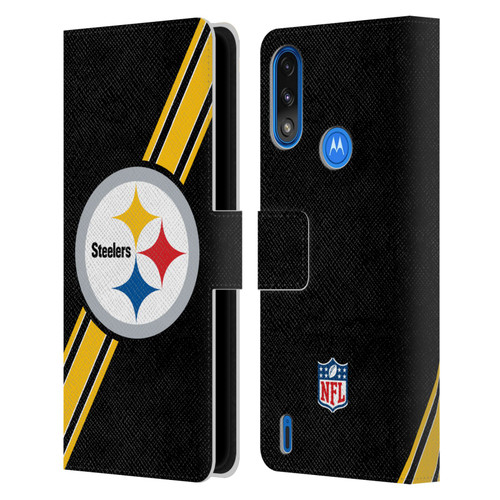 NFL Pittsburgh Steelers Logo Stripes Leather Book Wallet Case Cover For Motorola Moto E7 Power / Moto E7i Power