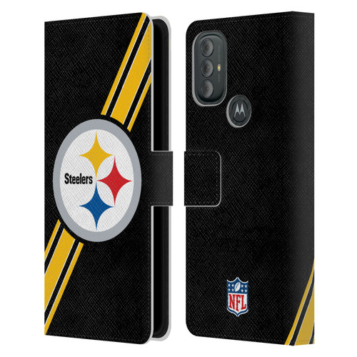NFL Pittsburgh Steelers Logo Stripes Leather Book Wallet Case Cover For Motorola Moto G10 / Moto G20 / Moto G30