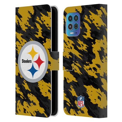 NFL Pittsburgh Steelers Logo Camou Leather Book Wallet Case Cover For Motorola Moto G100