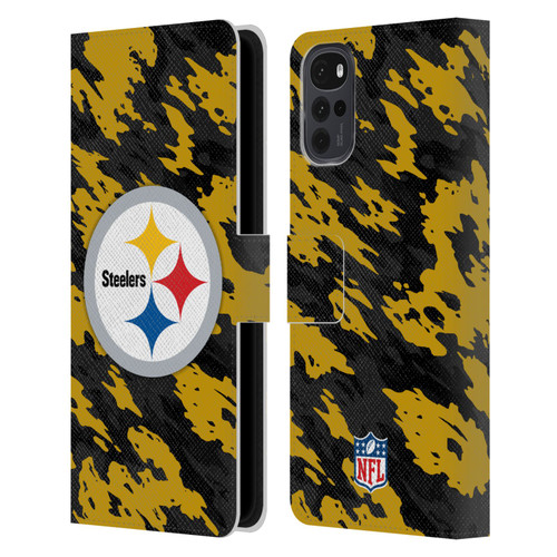 NFL Pittsburgh Steelers Logo Camou Leather Book Wallet Case Cover For Motorola Moto G22