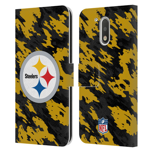 NFL Pittsburgh Steelers Logo Camou Leather Book Wallet Case Cover For Motorola Moto G41
