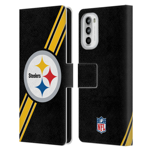 NFL Pittsburgh Steelers Logo Stripes Leather Book Wallet Case Cover For Motorola Moto G52