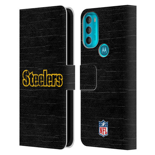 NFL Pittsburgh Steelers Logo Distressed Look Leather Book Wallet Case Cover For Motorola Moto G71 5G