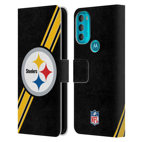 NFL Pittsburgh Steelers Logo Stripes Leather Book Wallet Case Cover For Motorola Moto G71 5G