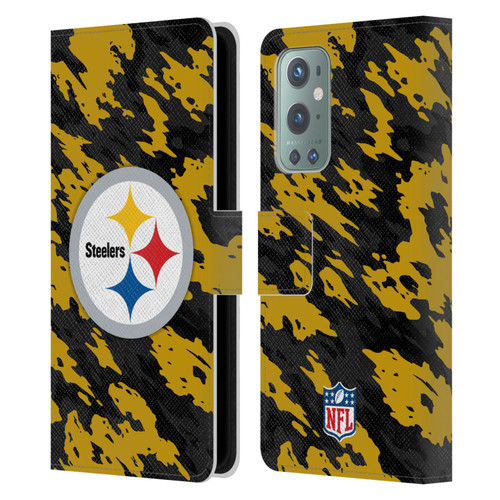 NFL Pittsburgh Steelers Logo Camou Leather Book Wallet Case Cover For OnePlus 9