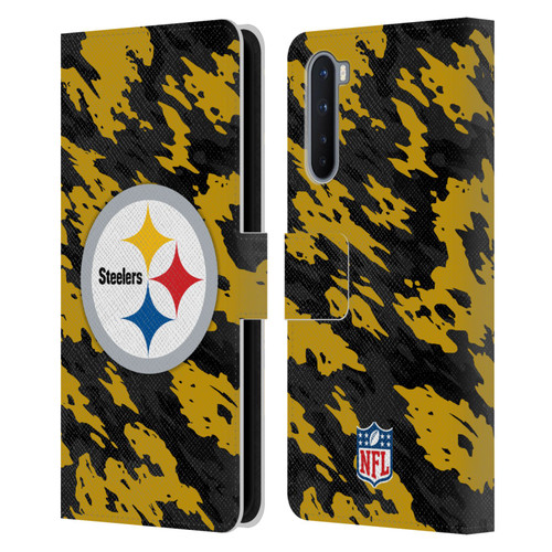 NFL Pittsburgh Steelers Logo Camou Leather Book Wallet Case Cover For OnePlus Nord 5G