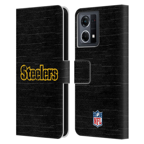 NFL Pittsburgh Steelers Logo Distressed Look Leather Book Wallet Case Cover For OPPO Reno8 4G