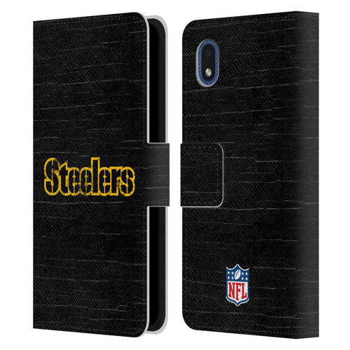 NFL Pittsburgh Steelers Logo Distressed Look Leather Book Wallet Case Cover For Samsung Galaxy A01 Core (2020)