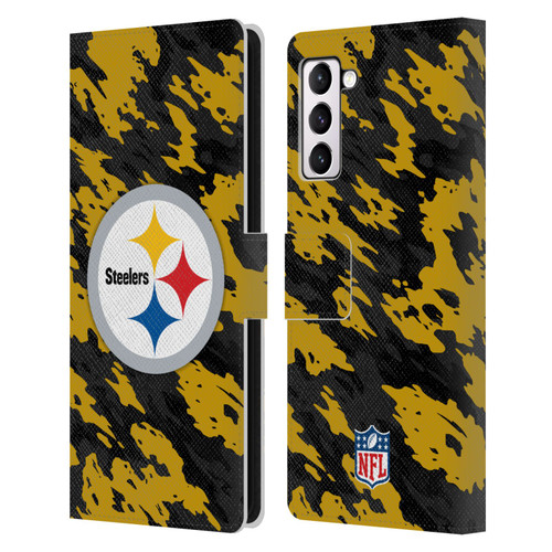 NFL Pittsburgh Steelers Logo Camou Leather Book Wallet Case Cover For Samsung Galaxy S21+ 5G