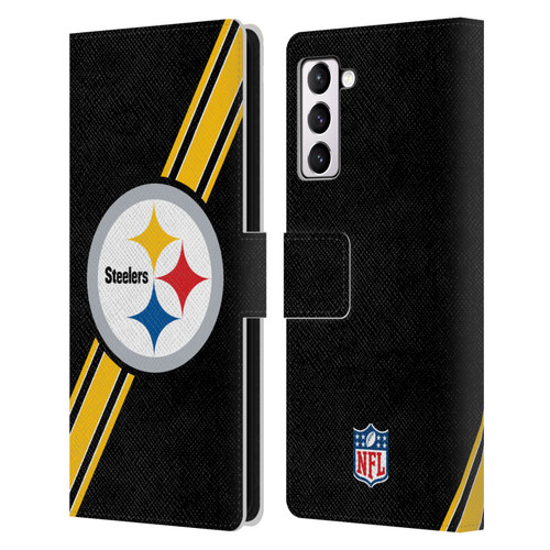 NFL Pittsburgh Steelers Logo Stripes Leather Book Wallet Case Cover For Samsung Galaxy S21+ 5G