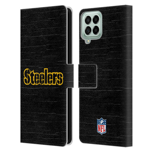 NFL Pittsburgh Steelers Logo Distressed Look Leather Book Wallet Case Cover For Samsung Galaxy M33 (2022)